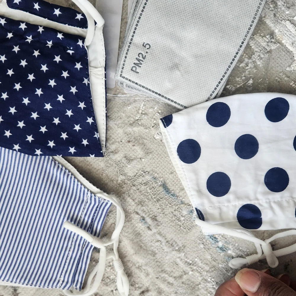 Kids Navy and White Patterned Face Masks